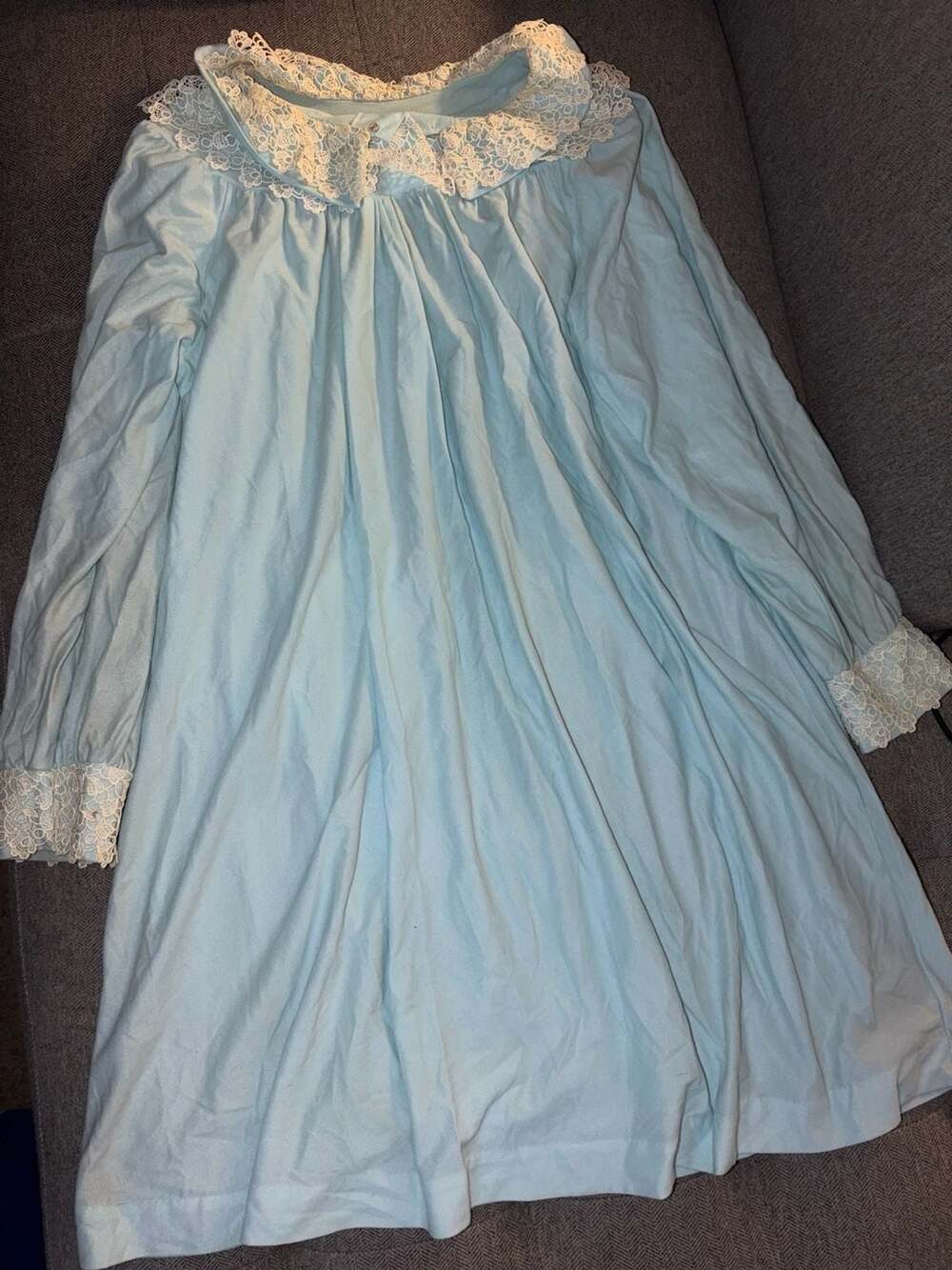 Vintage Gotham Lingerie Powder Blue Nylon Nightgown with Lace Collar